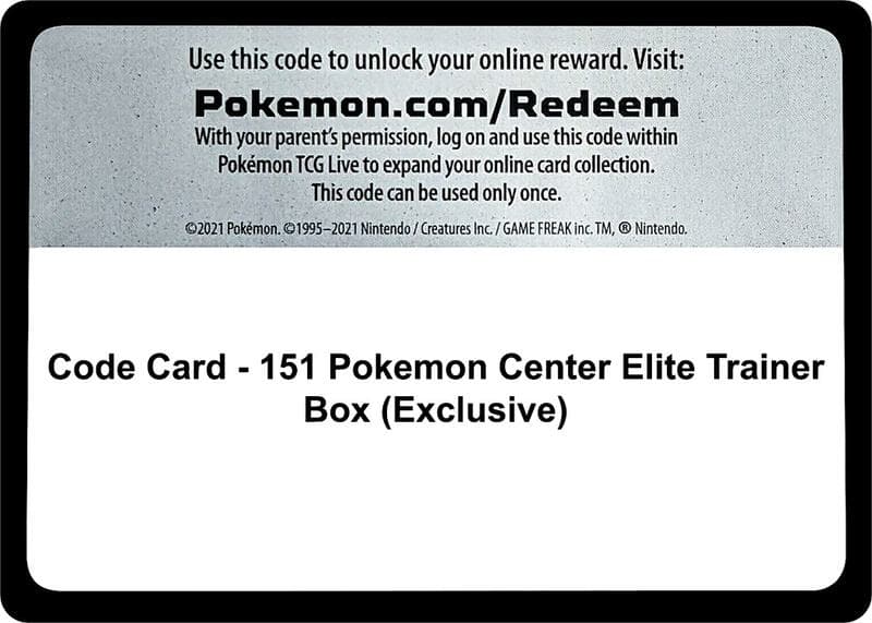 Code Card - 151 Pokemon Center Elite Trainer Box (Exclusive)